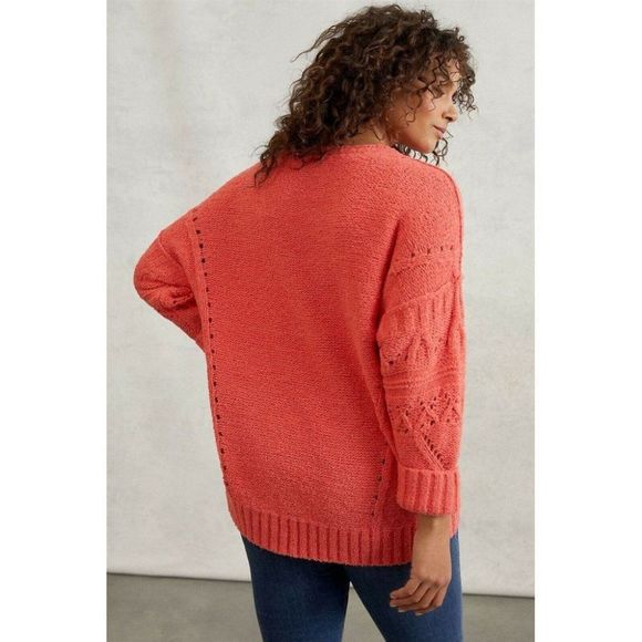 ANTHROPOLOGIE New M Pilcro Marla V-Neck Sweater in Coral - Picture 3 of 7